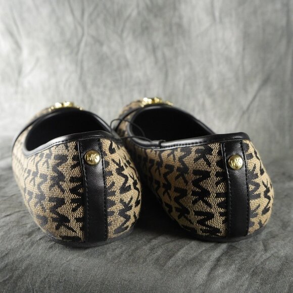 Michael Kors "Freeda" Tan/Black Monogram Ballet Flats Gold Metal Logo US 5  s304 - Picture 5 of 7
